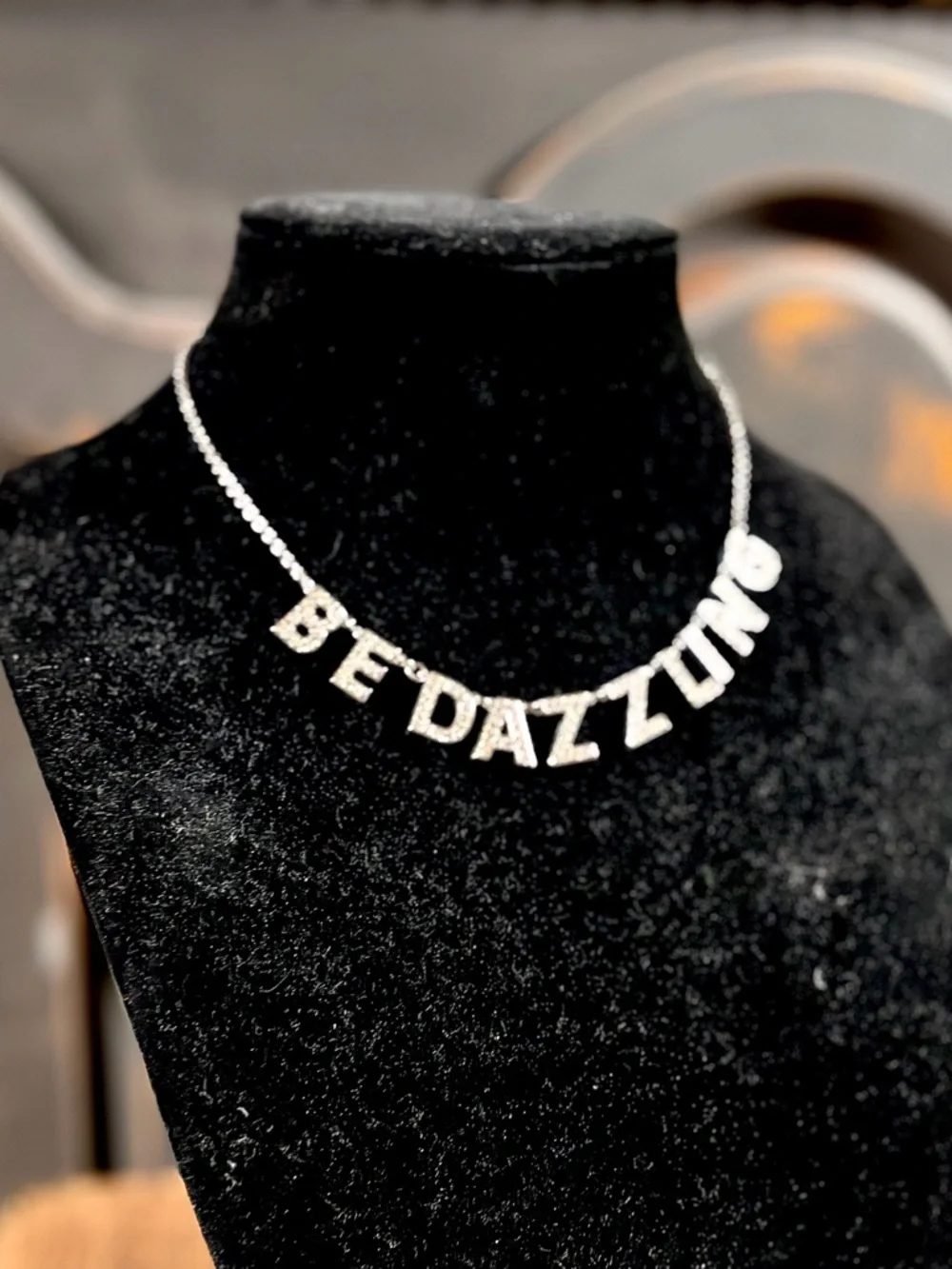 Kate Spade – Be Dazzling Crystal Necklace – Silver Tone Statement Script – OS